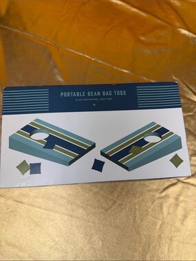 Portable Bean Bag Toss Game - Teal & Navy Striped play anywhere, anytime all new